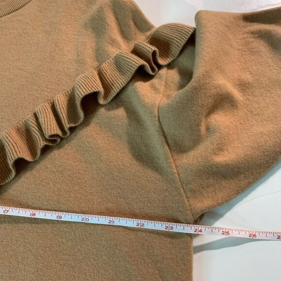 H&M Wool Blend Tan Single Ruffle Long Sleeve Sweater Top - Picture 5 of 8
